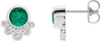 14K Gold Round Lab-Grown Emerald Accented Bezel-Set Earrings - White Gold