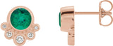 14K Gold Round Lab-Grown Emerald Accented Bezel-Set Earrings - Rose Gold
