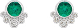 14K Gold Round Lab-Grown Emerald Accented Bezel-Set Earrings - White Gold - view 2