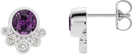 Platinum Round Lab-Grown Alexandrite Accented Bezel-Set Earrings