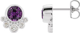 14K Gold Round Lab-Grown Alexandrite Accented Bezel-Set Earrings - White Gold