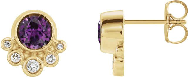 14K Gold Round Lab-Grown Alexandrite Accented Bezel-Set Earrings - Yellow Gold