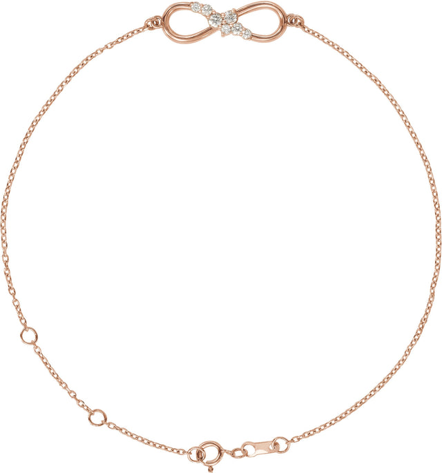 14K Gold Round Natural Diamond Accented Infinity-Inspired Bracelet - Rose Gold