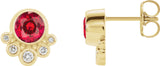 14K Gold Round Lab-Grown Ruby Accented Bezel-Set Earrings - Yellow Gold