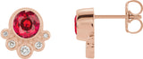 14K Gold Round Lab-Grown Ruby Accented Bezel-Set Earrings - Rose Gold