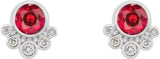 Platinum Round Lab-Grown Ruby Accented Bezel-Set Earrings - view 2