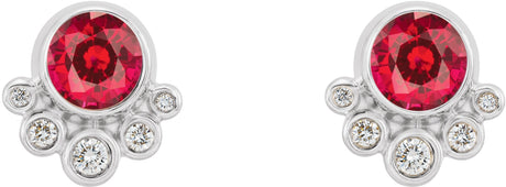 Platinum Round Lab-Grown Ruby Accented Bezel-Set Earrings - view 2