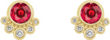 14K Gold Round Lab-Grown Ruby Accented Bezel-Set Earrings - Yellow Gold - view 2