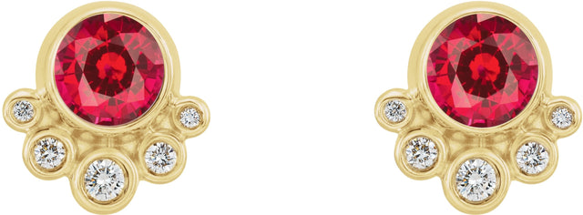 14K Gold Round Lab-Grown Ruby Accented Bezel-Set Earrings - Yellow Gold - view 2