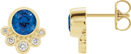 14K Gold Round Lab-Grown Blue Sapphire Accented Bezel-Set Earrings - Yellow Gold