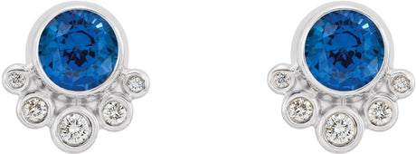 Platinum Round Lab-Grown Blue Sapphire Accented Bezel-Set Earrings - view 2