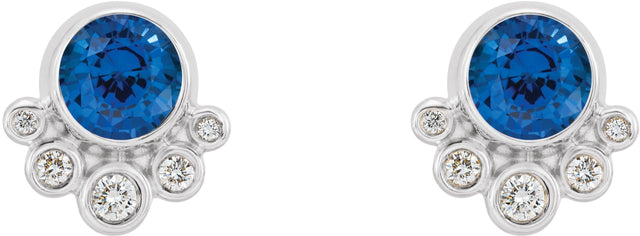 Platinum Round Lab-Grown Blue Sapphire Accented Bezel-Set Earrings - view 2