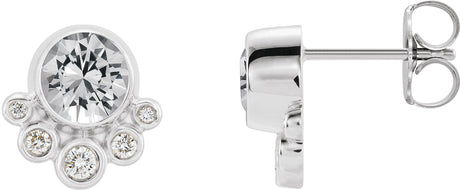 14K Gold Round Natural White Sapphire Accented Bezel-Set Earrings - White Gold