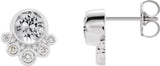 Platinum Round Natural White Sapphire Accented Bezel-Set Earrings