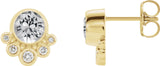14K Gold Round Natural White Sapphire Accented Bezel-Set Earrings - Yellow Gold