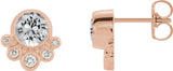 14K Gold Round Natural White Sapphire Accented Bezel-Set Earrings - Rose Gold