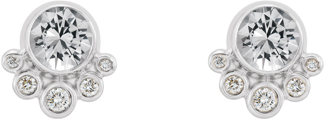 Platinum Round Natural White Sapphire Accented Bezel-Set Earrings - view 2