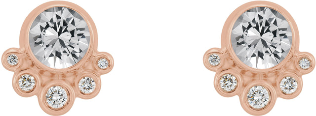 14K Gold Round Natural White Sapphire Accented Bezel-Set Earrings - Rose Gold - view 2
