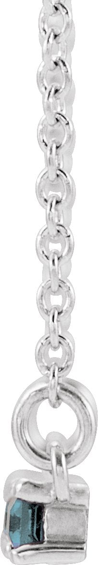 14K Gold Straight Baguette Natural Aquamarine Accented Bar Necklace - White Gold - view 2