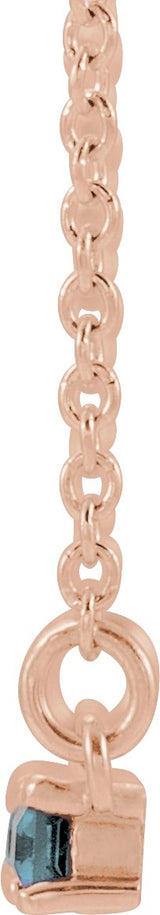 14K Gold Straight Baguette Natural Aquamarine Accented Bar Necklace - Rose Gold - view 2