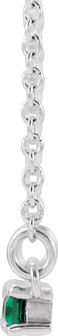 Platinum Straight Baguette Natural Emerald Accented Bar Necklace - view 2