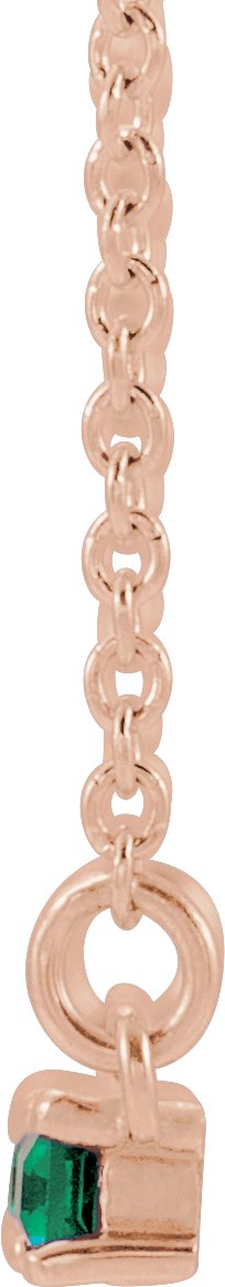 14K Gold Straight Baguette Lab-Grown Emerald Accented Bar Necklace - Rose Gold - view 2