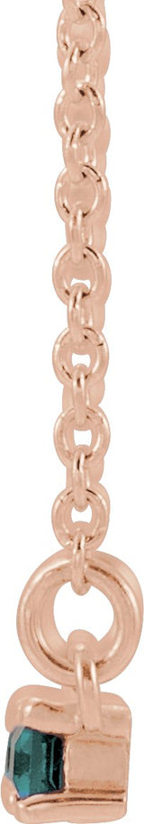 14K Gold Straight Baguette Lab-Grown Alexandrite Accented Bar Necklace - Rose Gold - view 2
