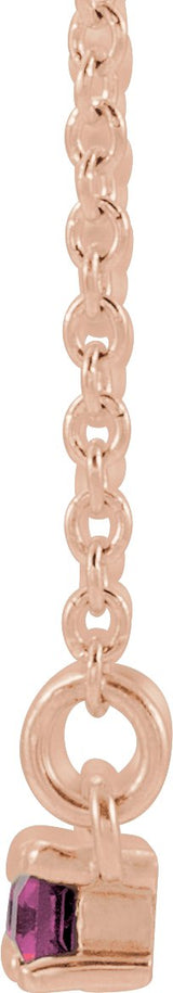 14K Gold Straight Baguette Natural Pink Tourmaline Accented Bar Necklace - Rose Gold - view 2