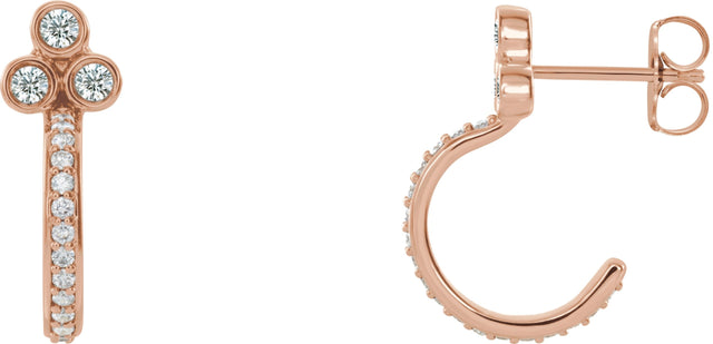 14K Gold Round Natural Diamond Accented Bezel-Set J-Hoop Earrings - Rose Gold