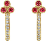 14K Gold Round Natural Ruby Accented Bezel-Set J-Hoop Earrings - Yellow Gold - view 2
