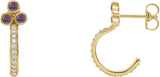 14K Gold Round Natural Alexandrite Accented Bezel-Set J-Hoop Earrings - Yellow Gold