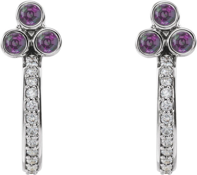 14K Gold Round Natural Alexandrite Accented Bezel-Set J-Hoop Earrings - White Gold - view 2
