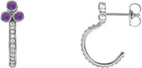 Platinum Round Natural Amethyst Accented Bezel-Set J-Hoop Earrings
