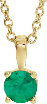 14K Gold Round Lab-Grown Emerald Birthstone Necklace or Pendant - Yellow Gold