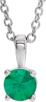 Platinum Round Natural Emerald Birthstone Necklace or Pendant