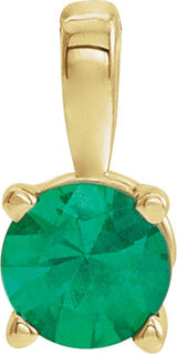 14K Gold Round Natural Emerald Birthstone Necklace or Pendant - Yellow Gold