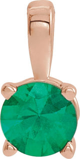 14K Gold Round Lab-Grown Emerald Birthstone Necklace or Pendant - Rose Gold