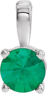 Platinum Round Lab-Grown Emerald Birthstone Necklace or Pendant