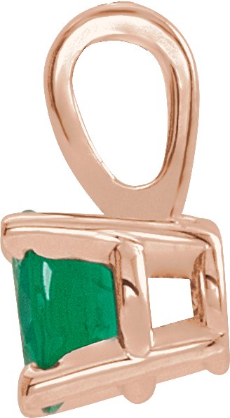 14K Gold Round Natural Emerald Birthstone Necklace or Pendant - Rose Gold - view 2
