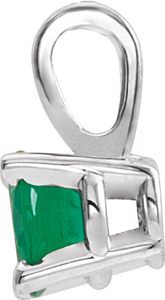 Platinum Round Natural Emerald Birthstone Necklace or Pendant - view 2