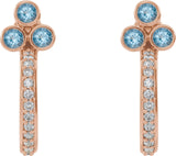 14K Gold Round Natural Aquamarine Accented Bezel-Set J-Hoop Earrings - Rose Gold - view 2