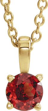 14K Gold Round Natural Mozambique Garnet Birthstone Necklace or Pendant - Yellow Gold
