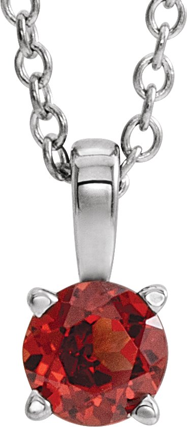 Platinum Round Natural Mozambique Garnet Birthstone Necklace or Pendant
