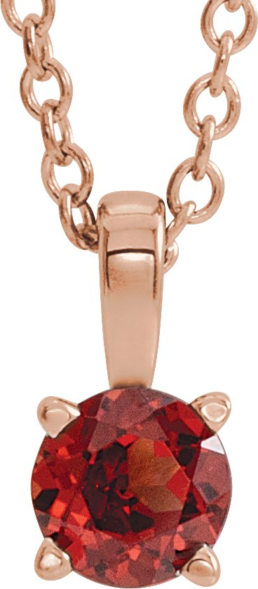 14K Gold Round Natural Mozambique Garnet Birthstone Necklace or Pendant - Rose Gold