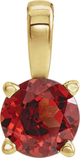 14K Gold Round Natural Mozambique Garnet Birthstone Necklace or Pendant - Yellow Gold