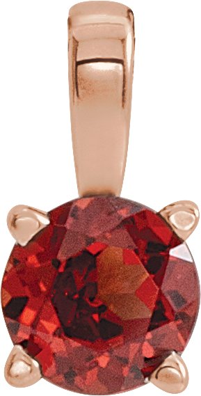 14K Gold Round Natural Mozambique Garnet Birthstone Necklace or Pendant - Rose Gold
