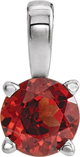 14K Gold Round Natural Mozambique Garnet Birthstone Necklace or Pendant - White Gold