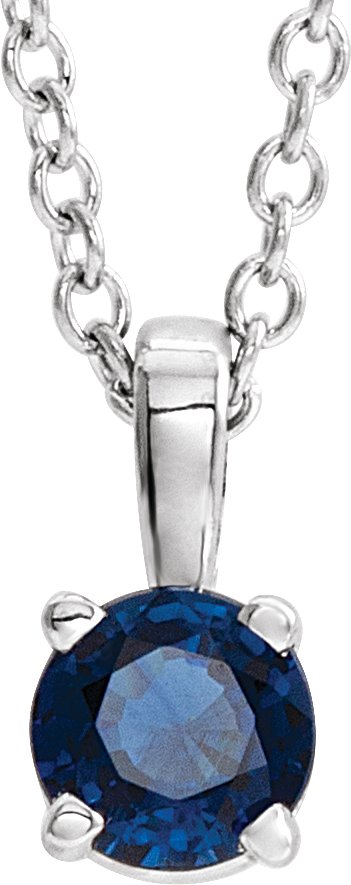 Platinum Round Natural Blue Sapphire Birthstone Necklace or Pendant