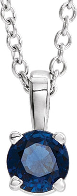 14K Gold Round Lab-Grown Blue Sapphire Birthstone Necklace or Pendant - White Gold