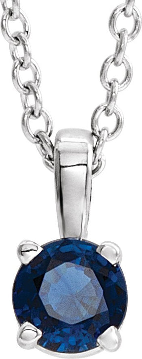14K Gold Round Lab-Grown Blue Sapphire Birthstone Necklace or Pendant - White Gold
